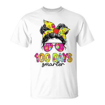Messy Bun Girl Happy 100 Days Of School 100 Days Smarter T-Shirt - Seseable