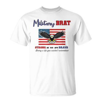 Military Brat Strong Brave Eagle American Flag Purple Up Unisex T-Shirt | Mazezy
