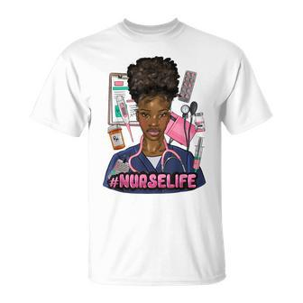Nurse Life Messy Bun Afro Medical Assistant African American T-Shirt - Seseable