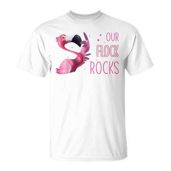 Our Flock Rocks Flamingo Mothers Day Funny Gift Unisex T-Shirt | Mazezy