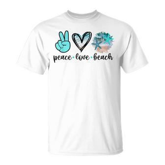 Peace Love Beach - Summer Hippie Ocean Vacation Sun Seaside Unisex T-Shirt | Mazezy