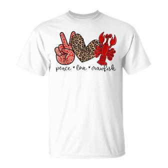 Peace Love Crawfish Leopard Crawfish Boil Cajun Lobster Gift Unisex T-Shirt | Mazezy