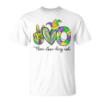 Peace Love King Cake Mardi Gras Party Carnival V5 T-Shirt - Seseable