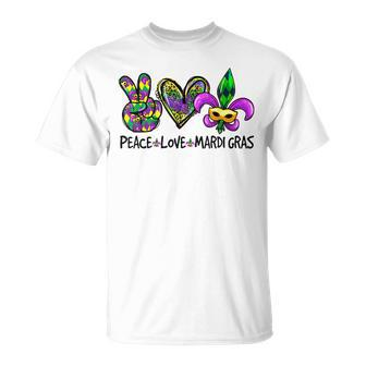 Peace Love Mardi Gras Fleur De Lys Fat Tuesday Parade T-Shirt - Seseable