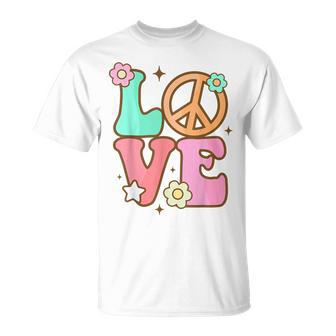 Peace Sign Love 60S 70S Costume Groovy Hippie Theme Party Unisex T-Shirt | Mazezy