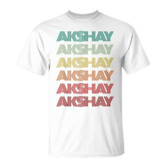 Personalized First Name Akshay Indian Boy Retro Birthday T-Shirt - Seseable
