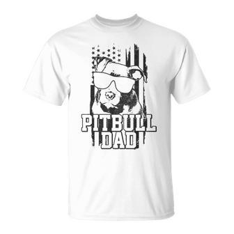 Mens Pitbull Dad American Flag Patriotic Dog Lover T-shirt - Seseable