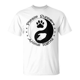 Please Support Animal Rights Pet Rescuer Paw Yin Yang Adopt Unisex T-Shirt | Mazezy