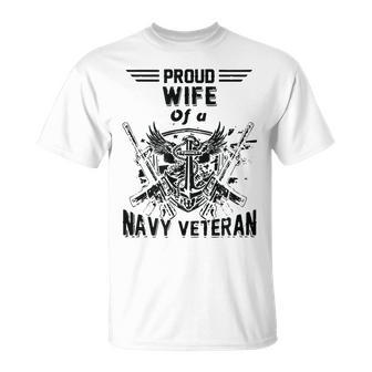 Proud Wife Of A Navy Veteran American Flag Military Gift Unisex T-Shirt | Mazezy