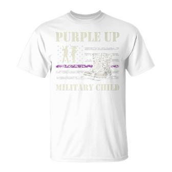 Purple Up Military Child Kids Army Dad Us Flag Retro T-Shirt - Seseable