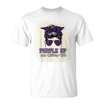 Purple Up For Military Kids Messy Bun Military Child Month T-Shirt - Seseable