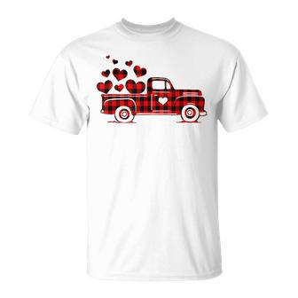 Red Plaid Truck Happy Valentines Day 2023 Couple Matching T-Shirt - Seseable