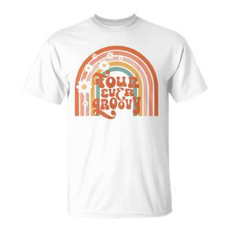 Retro Four Ever Groovy 4Th Birthday Hippie 70S Boho Rainbow T-Shirt - Seseable