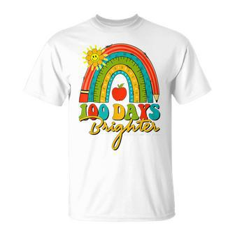 Retro Groovy 100 Days Of School Rainbow 100 Days Brighter T-Shirt - Seseable