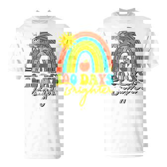Retro Groovy 100 Days Of School Rainbow 100 Days Brighter T-Shirt - Seseable