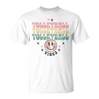 Retro Volleyball Vibes Happy Face Volleyball Season Game Day T-shirt - Seseable