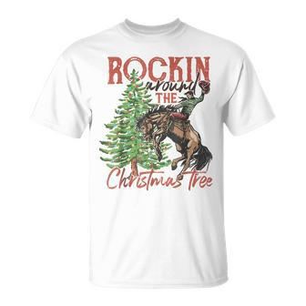 Rocking Around The Christmas Tree Christmas Cowboy Horse T-shirt - Seseable