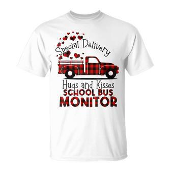 School Bus Monitor Valentines Day Plaid Cute Hearts T-shirt - Seseable