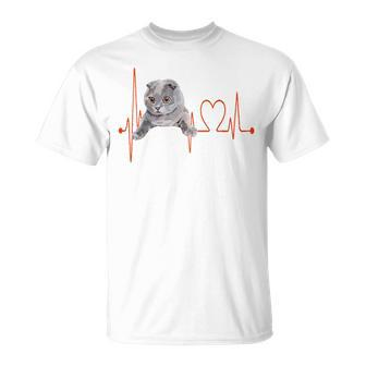 Schottische Katzen Herzschlag EKG T-Shirt für Kätzchenliebhaber - Seseable