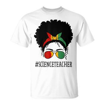 Science Teacher African Women Messy Bun Black History Month T-shirt - Seseable