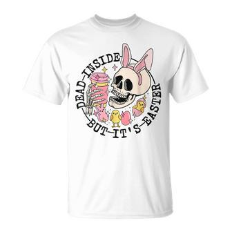 Skeleton Bunny Ears Coffee Dead Inside But Its Easter Day Unisex T-Shirt | Mazezy