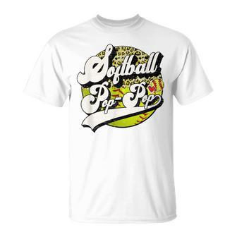 Softball Pop Pop Vintage Leopard Softball Family Matching T-shirt - Seseable