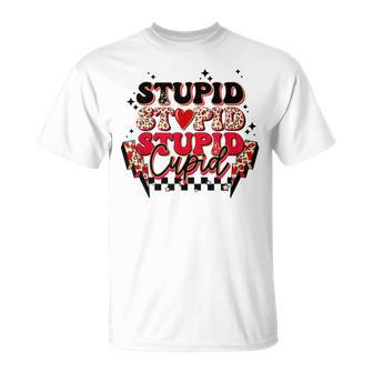 Stupid Cupid Retro Groovy Valentines Day Lightning Bolt T-Shirt - Seseable