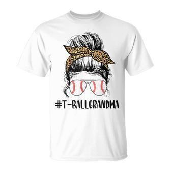 Tball Grandma Life Messy Bun Leopard Print Softball Grandma Unisex T-Shirt | Mazezy AU