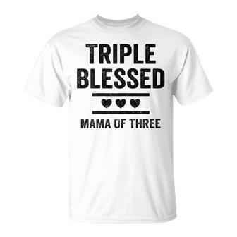 Triple Blessed Mama Of Three Boys Girls Kids Blessed Mom Gift For Womens Unisex T-Shirt | Mazezy