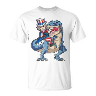 Uncle Sam Dinosaur T 4Th Of July T Rex Kids Boys Gifts Unisex T-Shirt | Mazezy