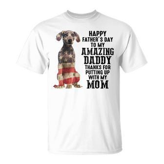 Us Flag Weimaraner Dad Happy Fathers Day To My Amazing Daddy Unisex T-Shirt - Seseable