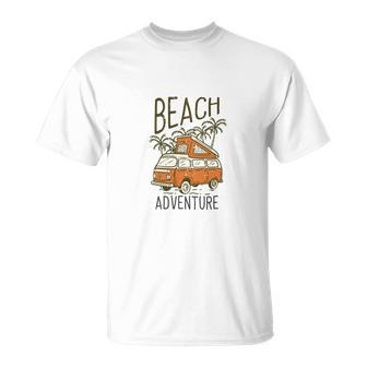 Van Car Parking On The Beach Unisex T-Shirt - Monsterry