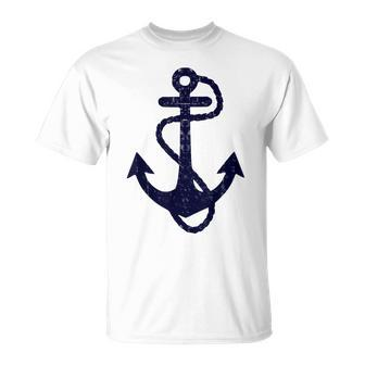 Vintage Distressed Sailing Boat Nautical Grungy Navy Anchor T-Shirt - Seseable
