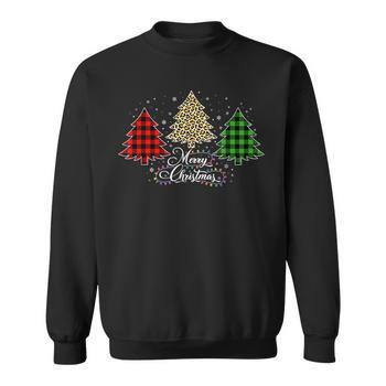 Women's Merry Christmas Buffalo Plaid Tree T-Shirt - Short Sleeve Holiday Graphic Tee