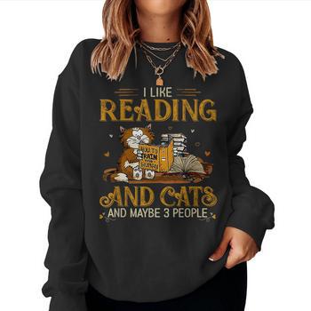 Funny "I Like Cats And Coffee And Maybe 3 People" Womens Sweatshirt | Long Sleeve, Crewneck, Casual Top - View #9