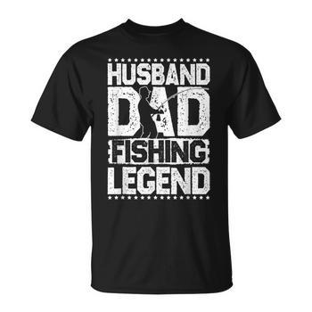 Fishing Rod Husband Dad Fishing Legend Fishing Men Back Print Long Sleeve  T-shirt