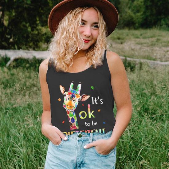 Its Ok To Be Different Autism Awareness Puzzle Giraffe Unisex Tank