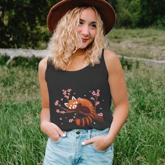 Vintage Red Panda Japanese Cherry Blossom Flower Men Women Tank