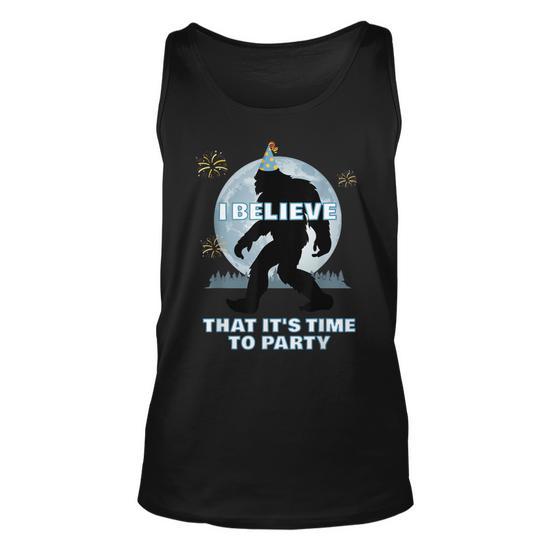 Bigfoot Believe Birthday Hat Sasquatch Party Wear Tank Top - Front View