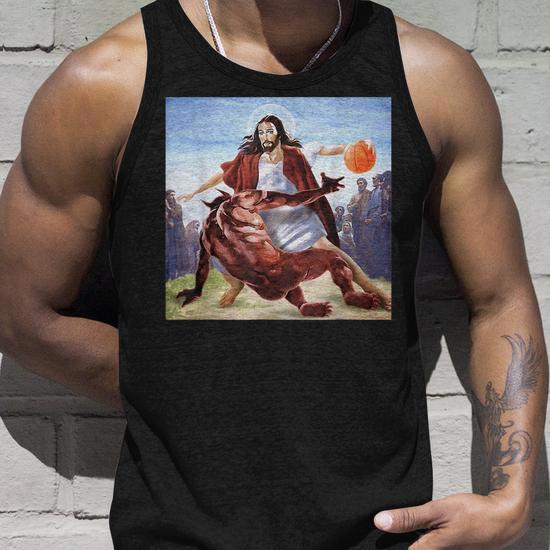 Jesus Crossing Up The Devil Funny Jesus & Satan Basketball Unisex