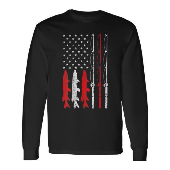 Fishing Rod American Flag Vintage Fishing For Fisherman V2 Long Sleeve T-Shirt - Seseable Fishing Rod American Flag Vintage Fishing For Fisherman V2 Long Sleeve T-Shirt - Seseable