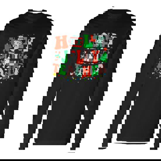 Holly N Jolly Santa Christmas Teacher Life Cute Xmas Holiday Men Women Long  Sleeve T-Shirt T-shirt Graphic Print - Thegiftio UK