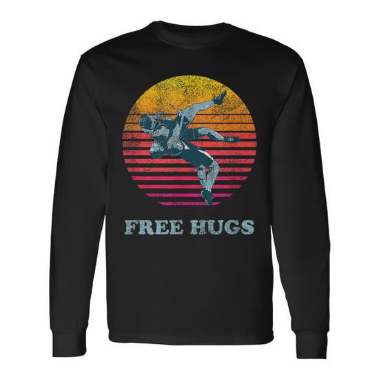 Retro Vintage Faded Cracked 70 80S Style Free Hugs Wrestling Long 