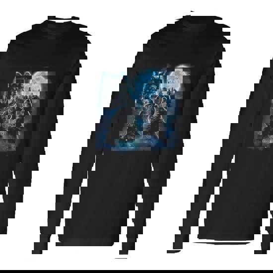 T-Shirt Three Wolves Howling Under Icy Full Moon, Gray Wolf T-Shirt Three Wolves Howling Under Icy Full Moon, Gray Wolf