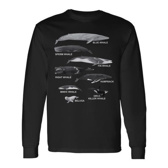 Types Of Whales Educational Long Sleeve T-Shirt T-Shirt | Mazezy