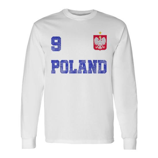 Poland Soccer Jersey Number Nine Polish Flag Futebol Fan Men Women Long Sleeve T Shirt T shirt Graphic Print Thegiftio UK