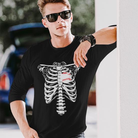 Baseball Heart Skeleton Rib Cage Halloween Love Baseball Men Women Long Sleeve T Shirt T shirt Graphic Print Thegiftio UK