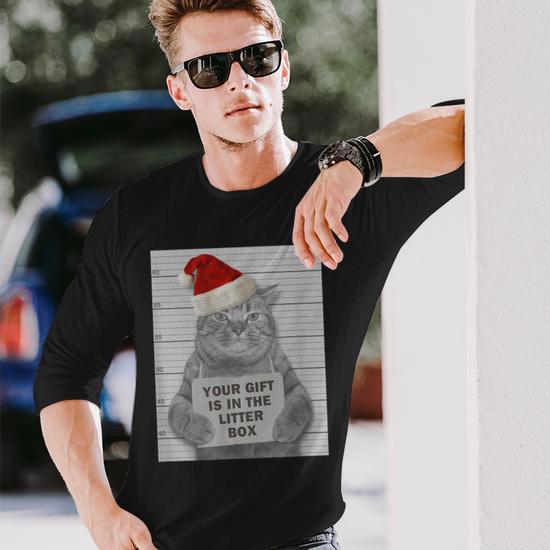 Grumpy Christmas Cat Hot Litter Box Men Women Long Sleeve T-Shirt