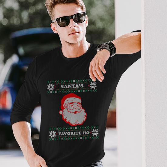 Santas Favorite Ho Inappropriate Ugly Christmas Sweater Long Sleeve T Shirt Monsterry