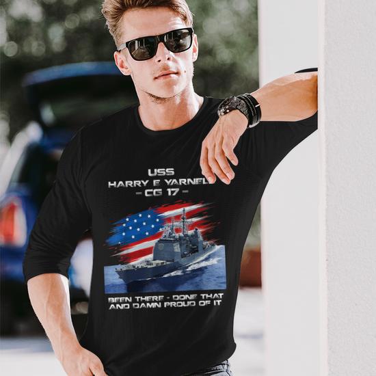 Uss Harry E Yarnell Cg 17 Class Cruiser American Flag Long Sleeve T Shirt Seseable UK